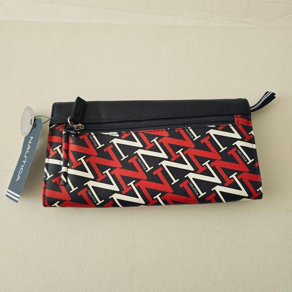 NWT Nautica Money Manager Navy Red Wallet - Picture 1 of 8